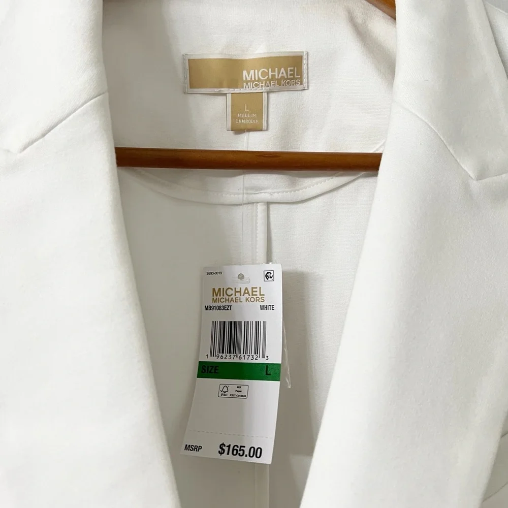 MICHAEL Kors White Ponte Knit Notch Lapel Long Sleeve Button Front Blazer - Picture 10 of 12